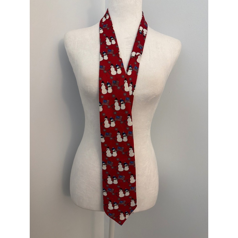 Hallmark Yule Tie Greetings Snowman American Flag Christmas Necktie Patriotic